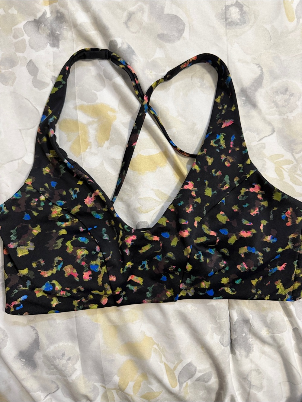 Athleta Black Multicolor Print Sports Bra